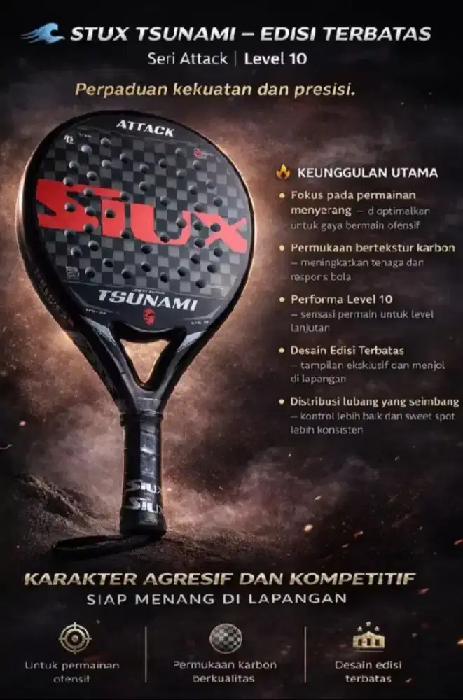 RAKET PADEL SIUX TSUNAMI 3 pilihan ATTACK,FORCE,AVANT