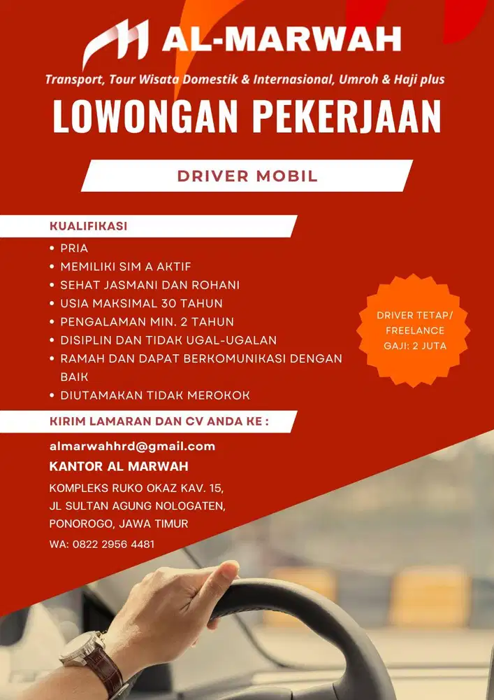 Lowongan Pekerjaan Driver Mobil Al Marwah