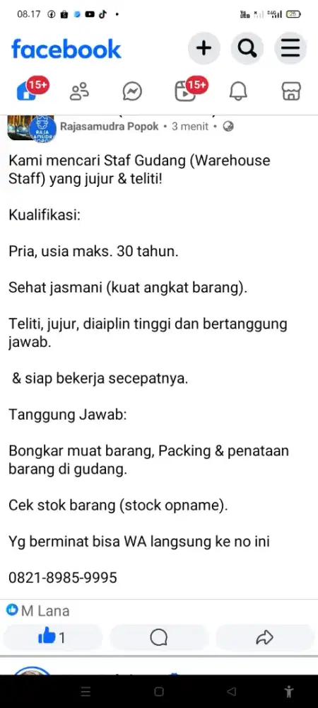 Lowongan kerja Staff Gudang