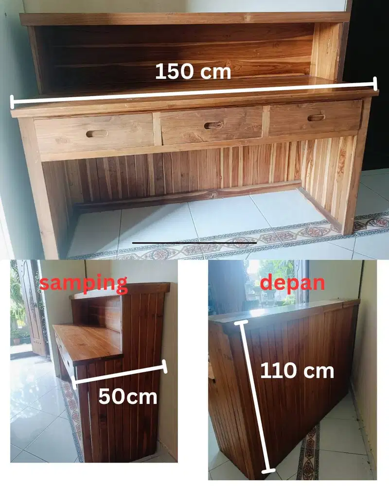 Meja Kasir Jati 150cm | Meja Café, Bar, Resepsionis & Toko