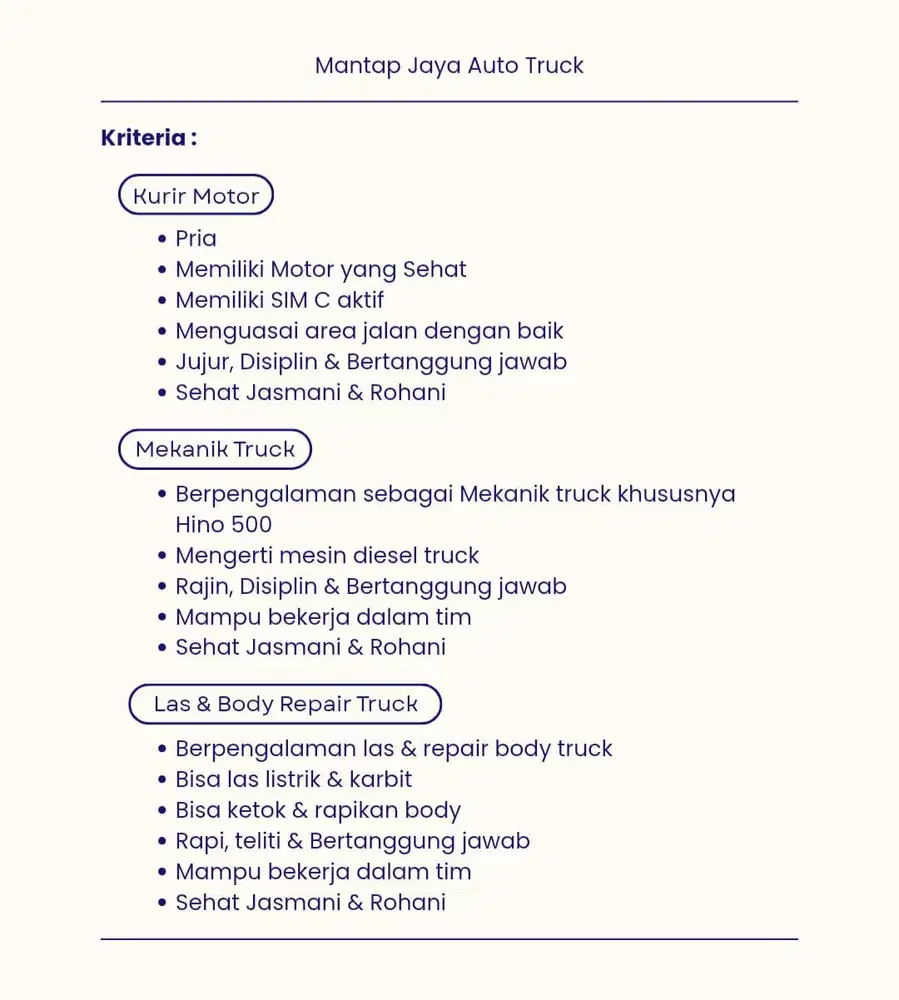 LOWONGAN KERJA DI BENGKEL TRUCK JAKARTA