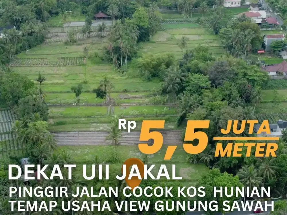 Jual Tanah Dekat UII Pinggir Jalan View Sawah Gunung Cocok Kos Villa Hunian Homestay Tempat Usaha