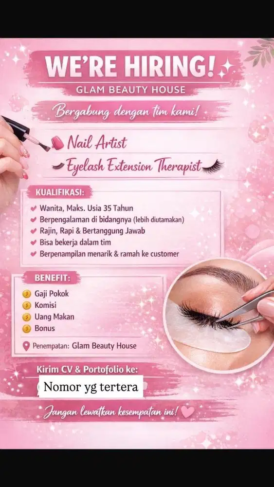 DICARI THERAPIST EYELASH, NAILART DAN SPA!!