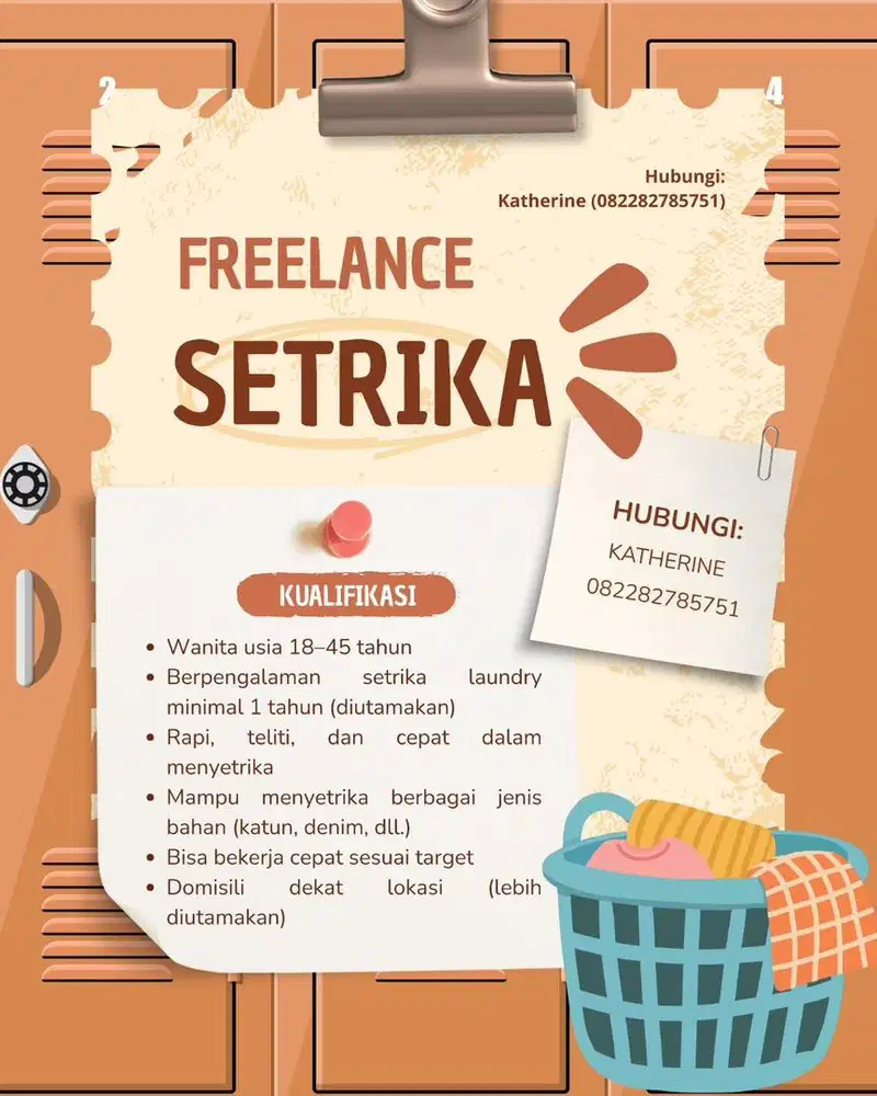 DICARI FREELANCE SETRIKA LAUNDRY