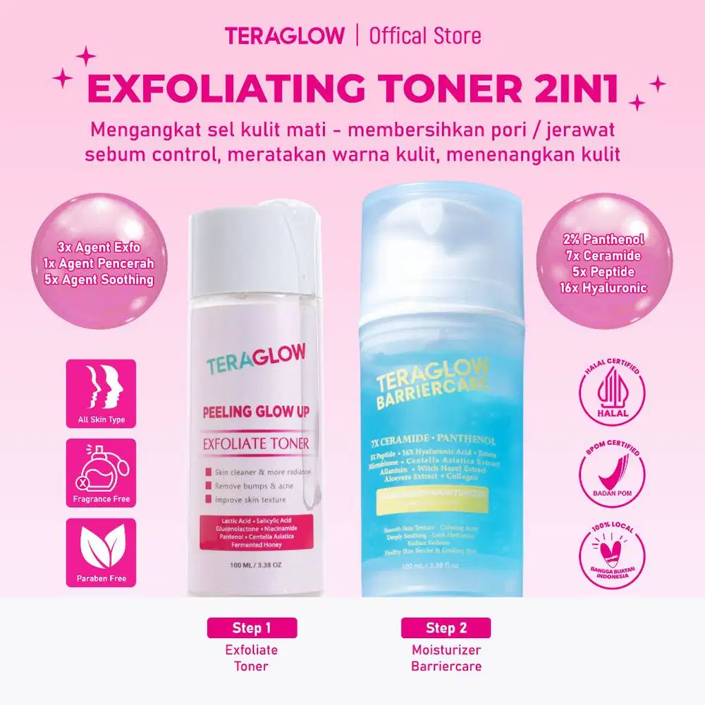 TERAGLOW Paket 2in1 toner exfoliasi moisturizer barrier
