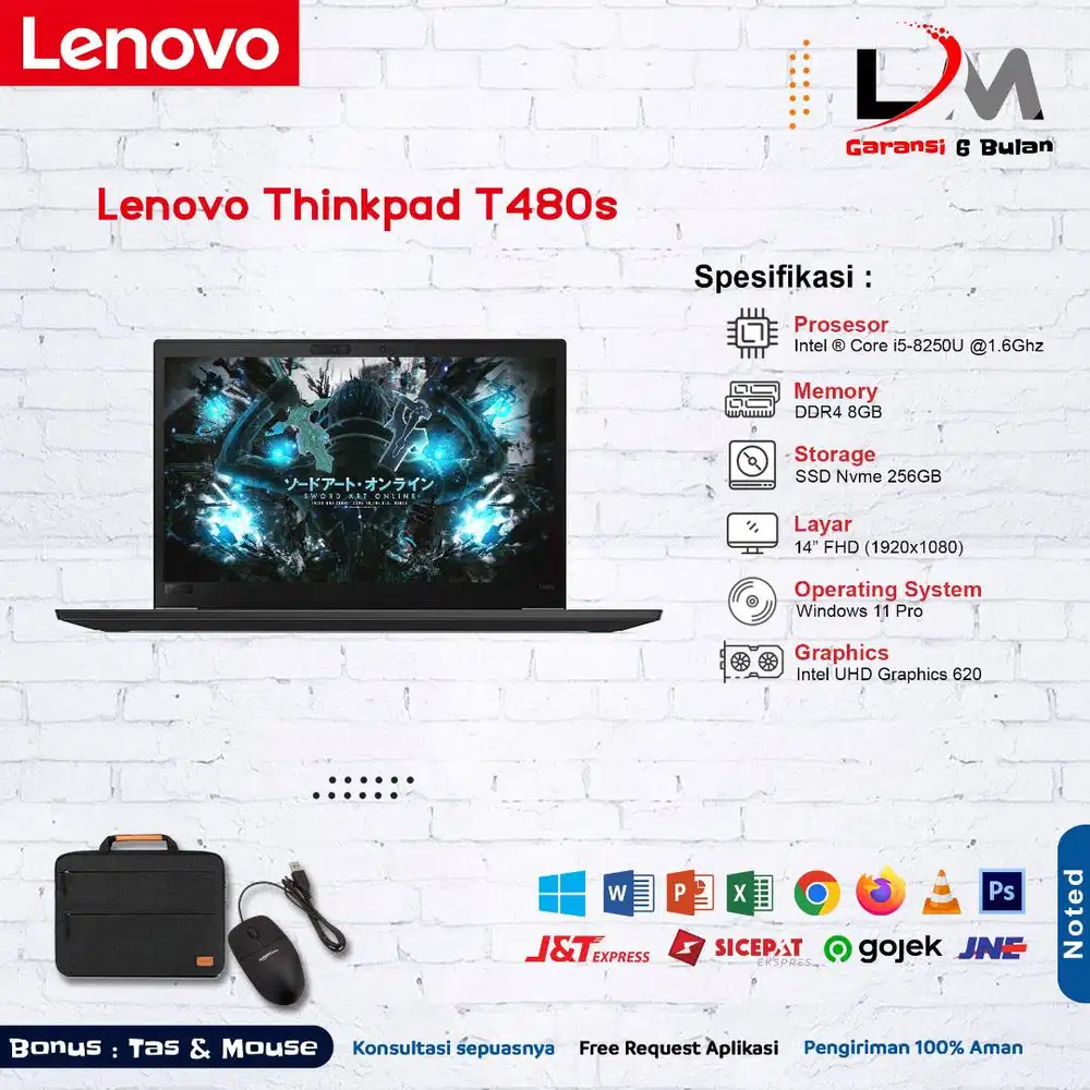 Lenovo Thinkpad T480s Intel Core i5-8250U RAM 8GB 256GB Win 11 Mulus