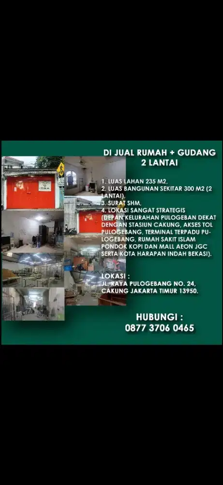 Di Jual Rumah + Gudang 2 Lantai