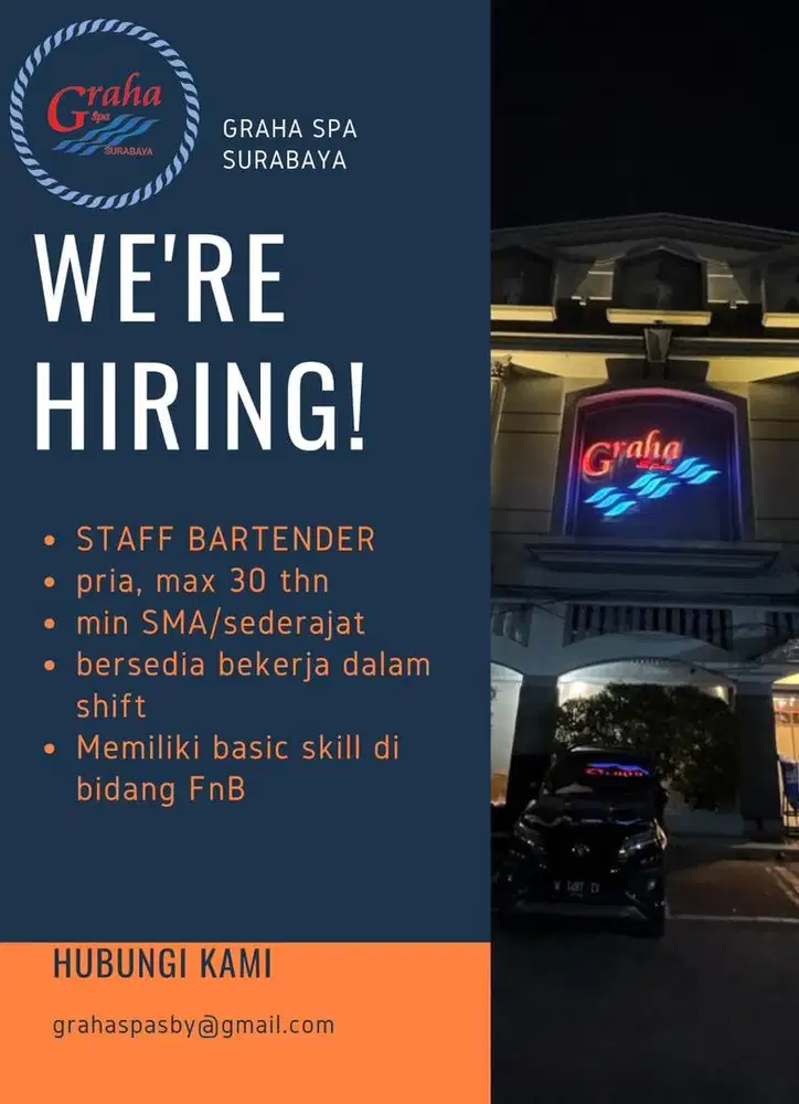 Dibutuhkan segera Staff Bartender