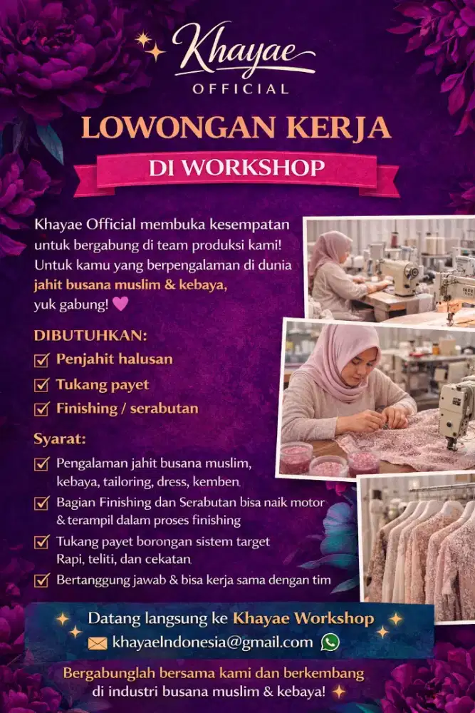 Dibutuhkan Penjahit Halusan, Tukang Payet & Finishing serabutan