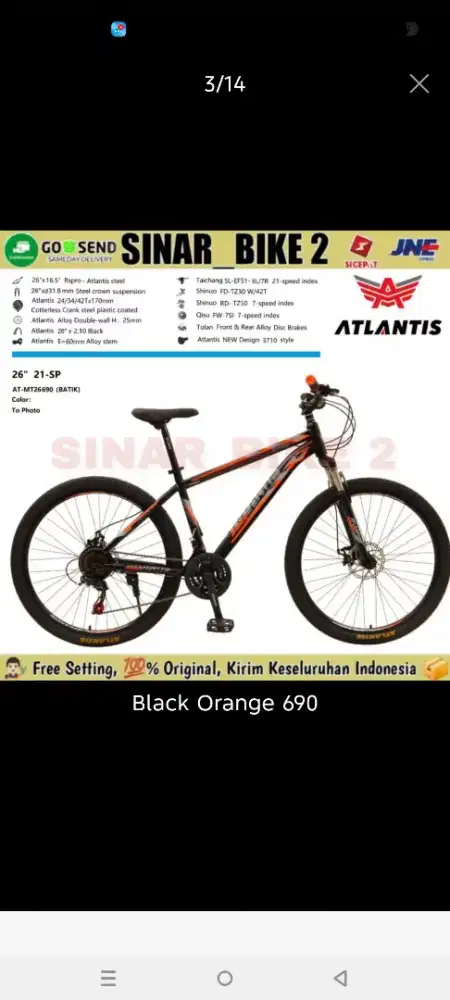 Dijual sepeda MTB Merk Atlantis 26 inch Baru