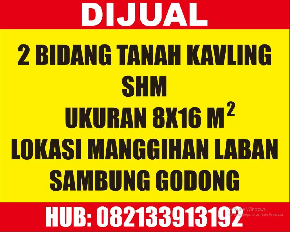 Dijual 2 bidang tanah kapling SHM tanpa perantara