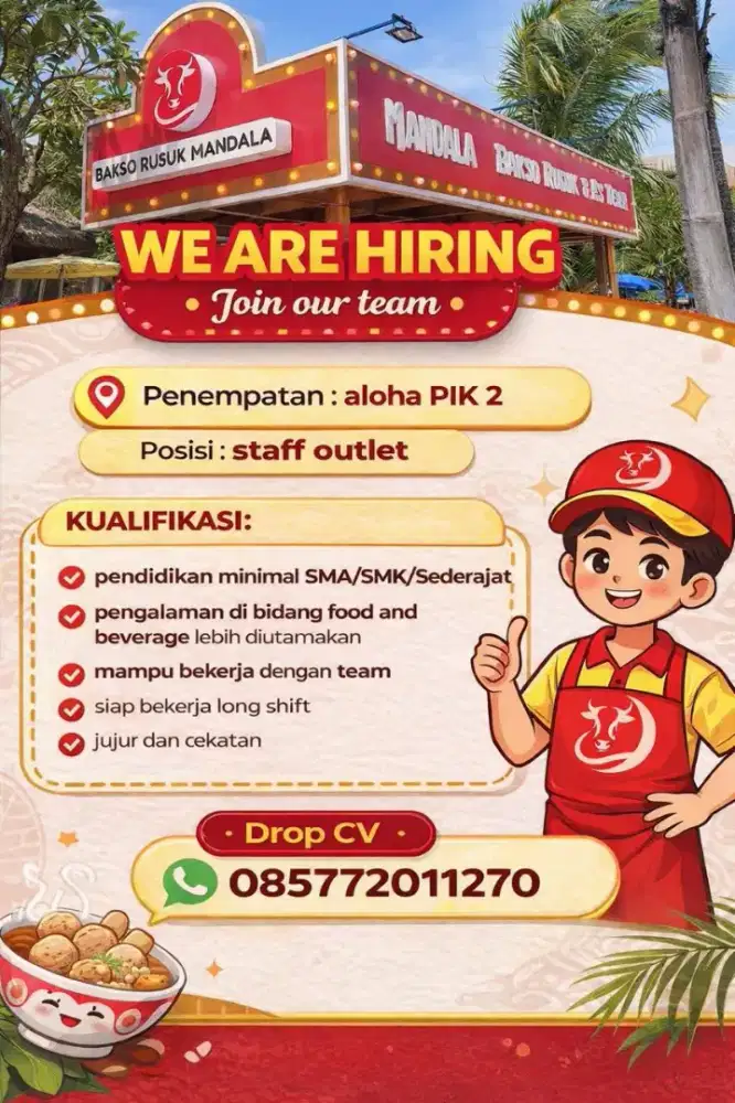 Di Butuhkan Segera Karyawan BAKSO RUSUK MANDALA