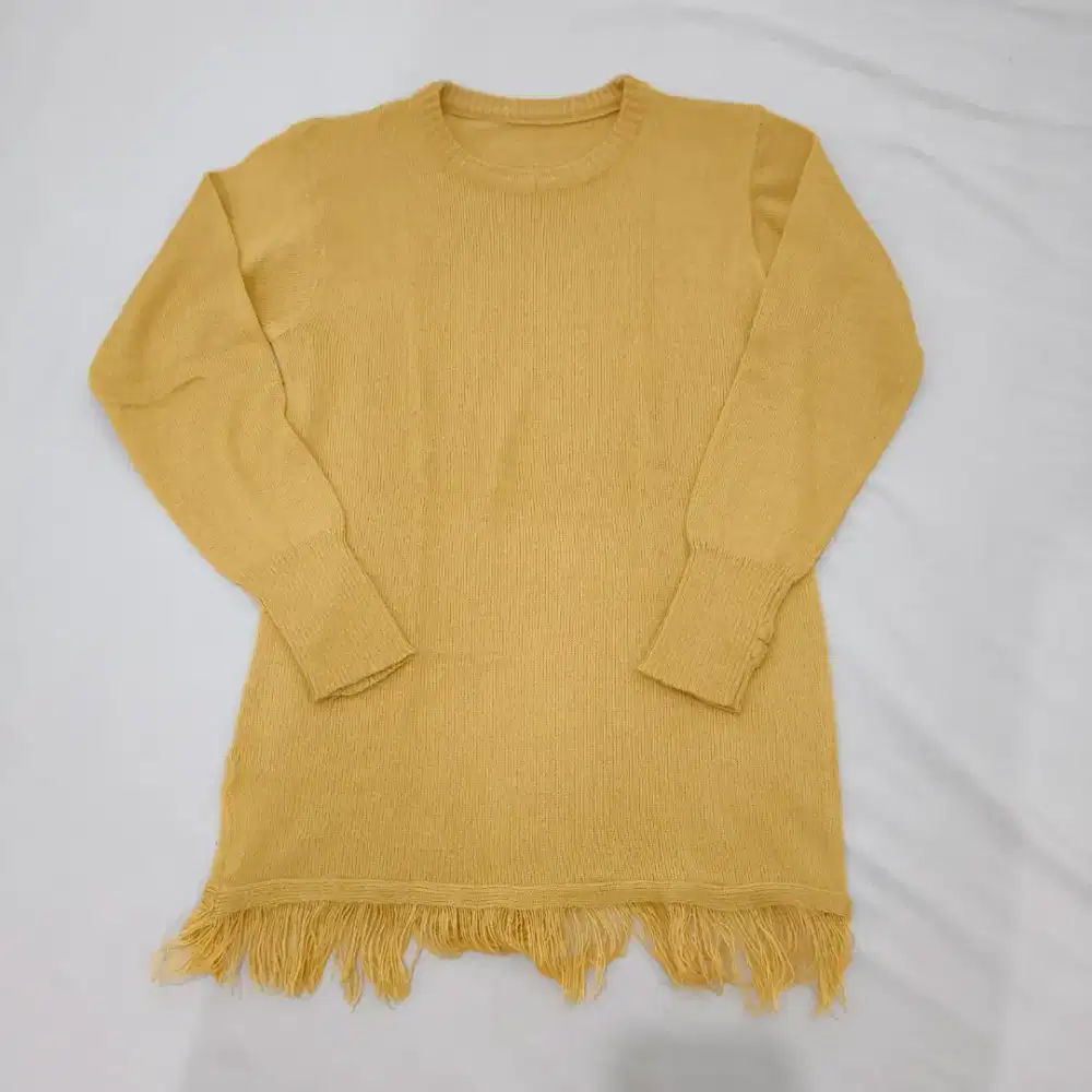 Kaos Rajut Wanita Warna Kuning Lengan Panjang | Nyaman Dipakai