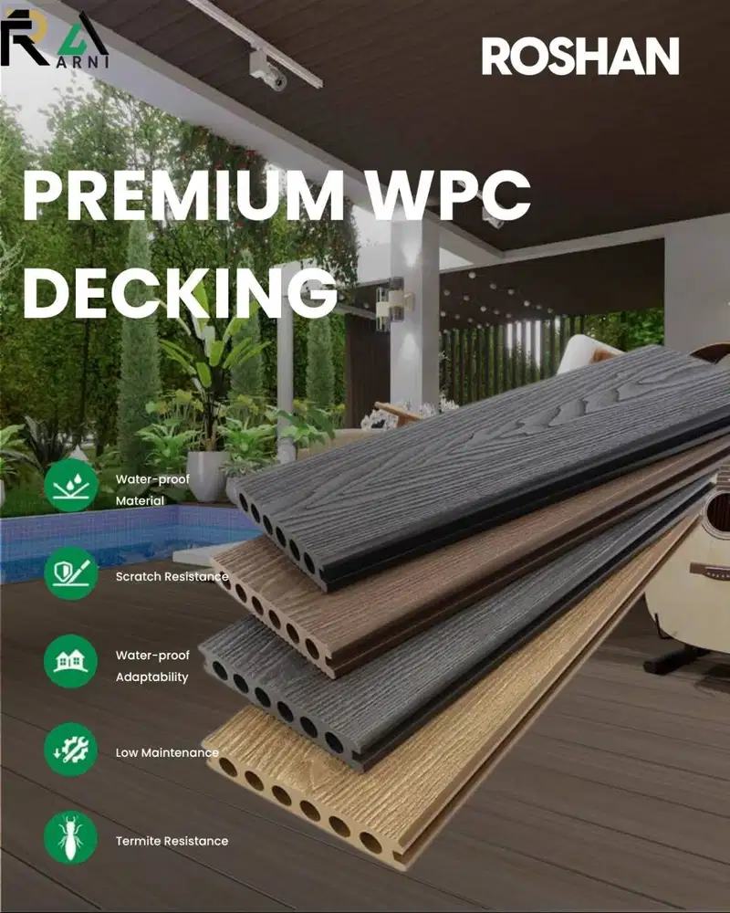 Premium WPC Decking Roshan 2900x140x23 mm | Lantai Outdoor Anti Air