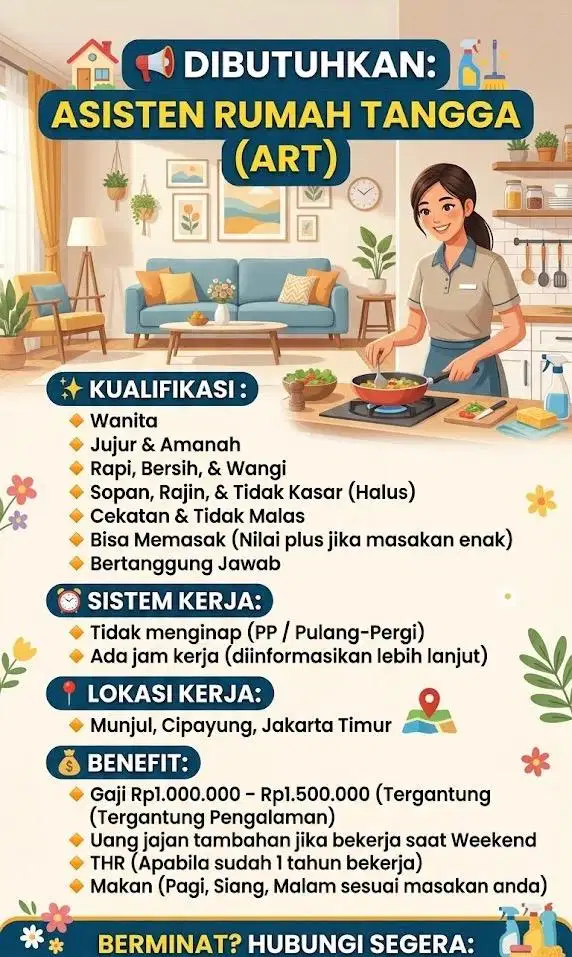 DIBUTUHKAN ASISTEN RUMAH TANGGA