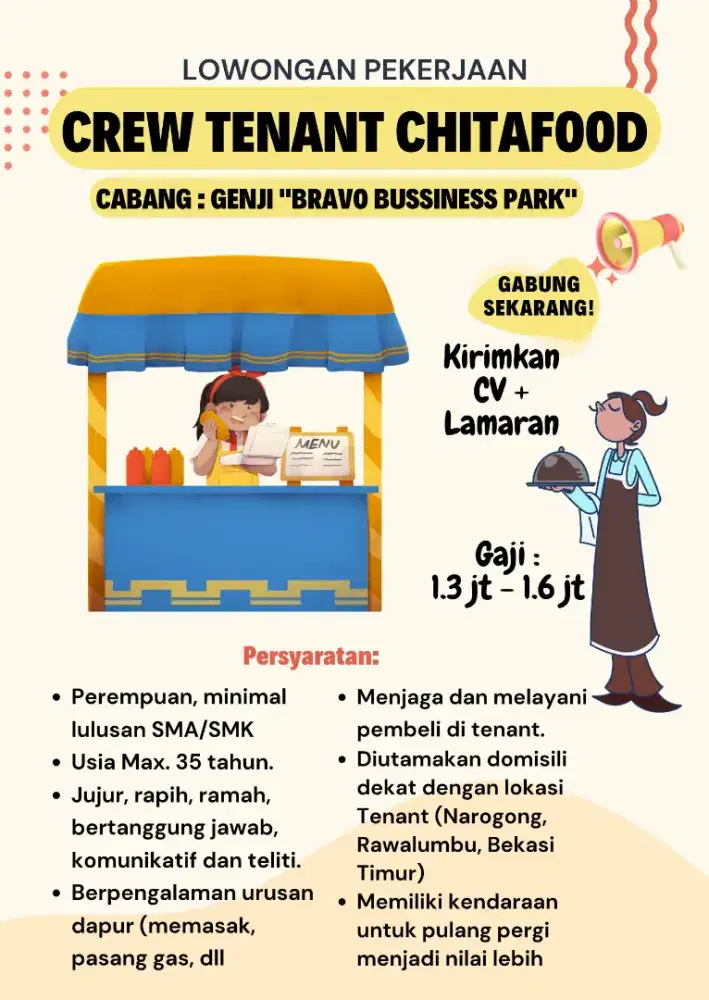 Lowongan Pekerjaan Crew Tenant ChitaFood (Outlet Makanan)