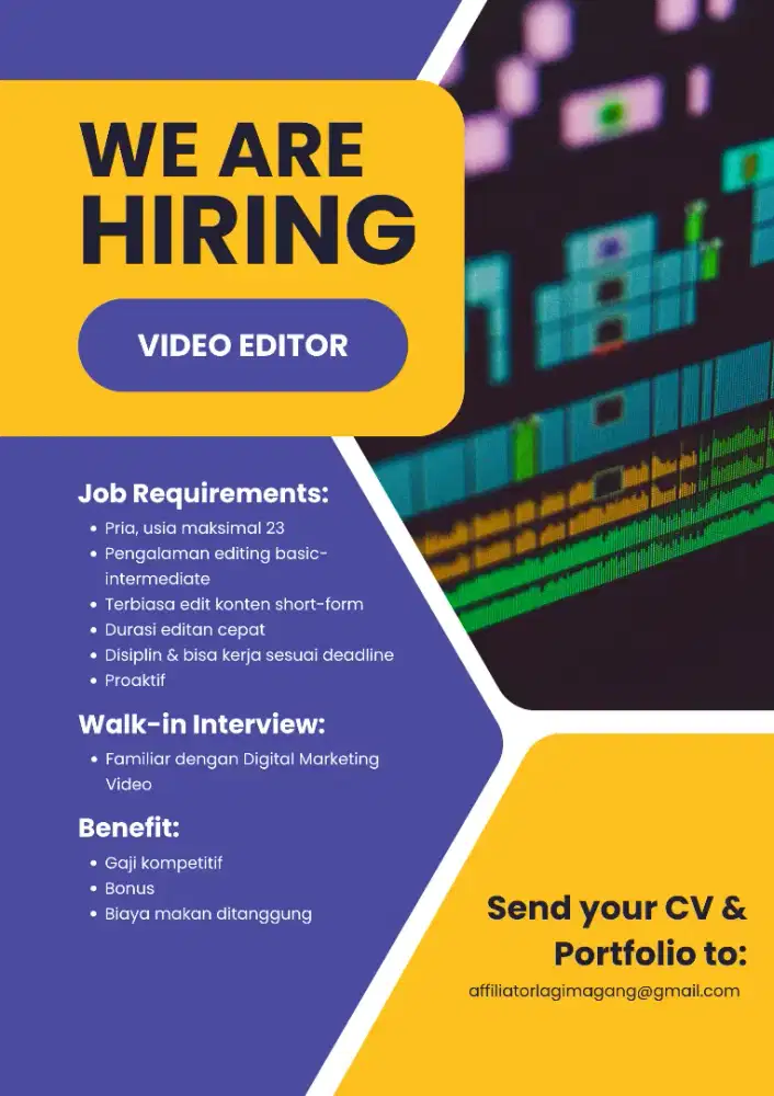 LOWONGAN KERJA VIDEO EDITOR (FULL TIME/WFO)