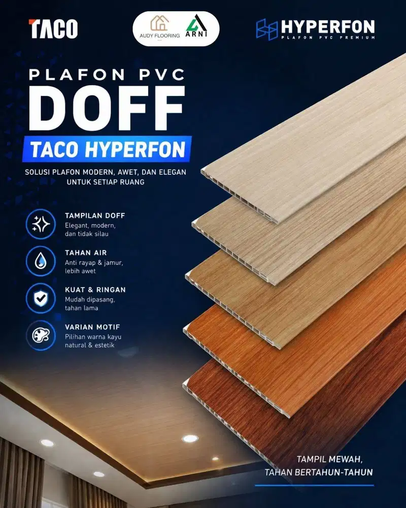 Plafon PVC Hyperfon TACO Motif Kayu Doff/Matte | Dekorasi Dinding Atap