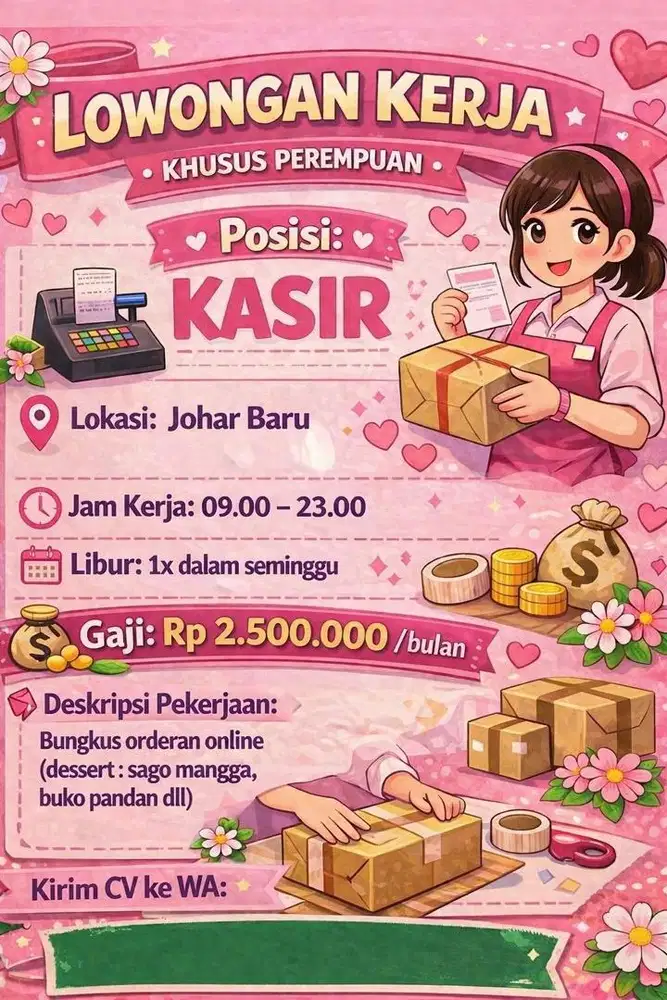 Kasir + bungkusin order khusus perempuan