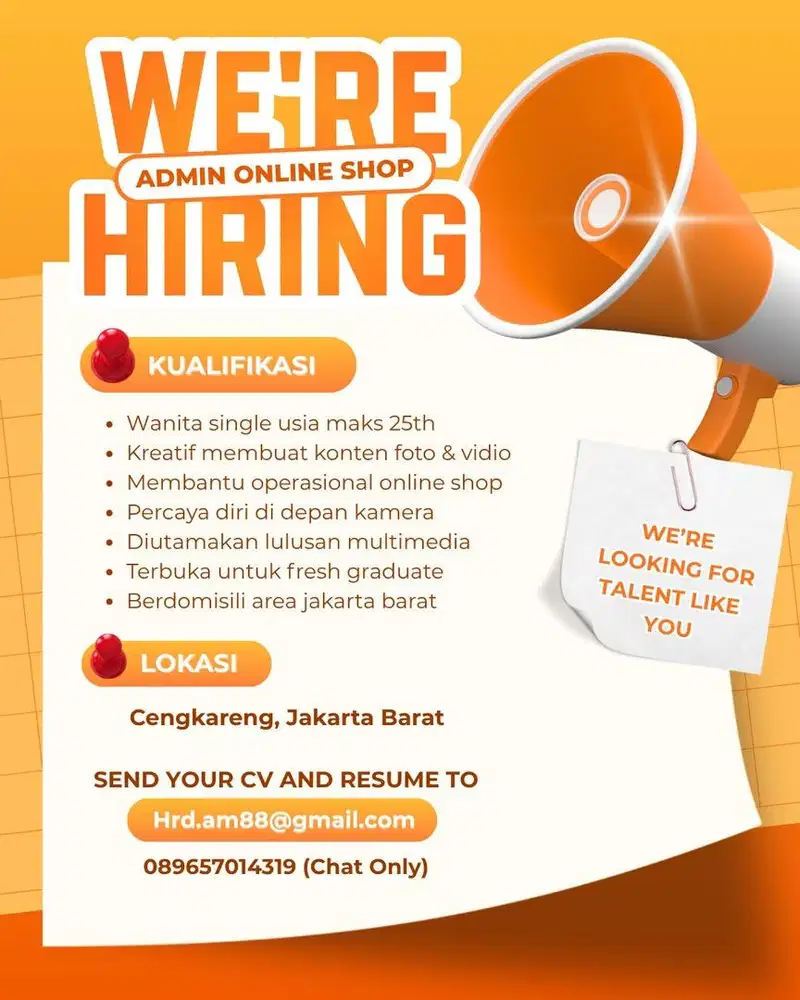 LOKER JAKBAR ADMIN ONLINE SHOP