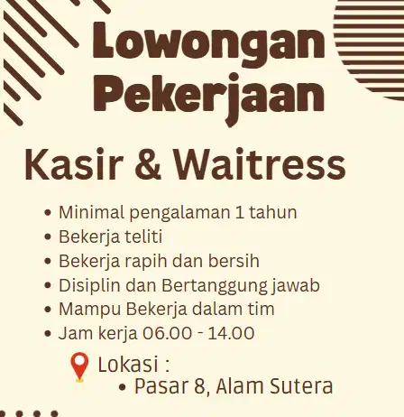 Dibutuhkan Kasir & Waitress