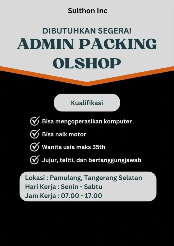 Lowongan admin packing olshop