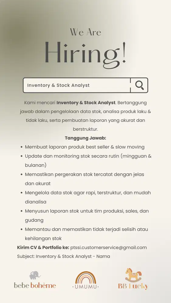 Dibutuhkan Inventory & Stock Analyst