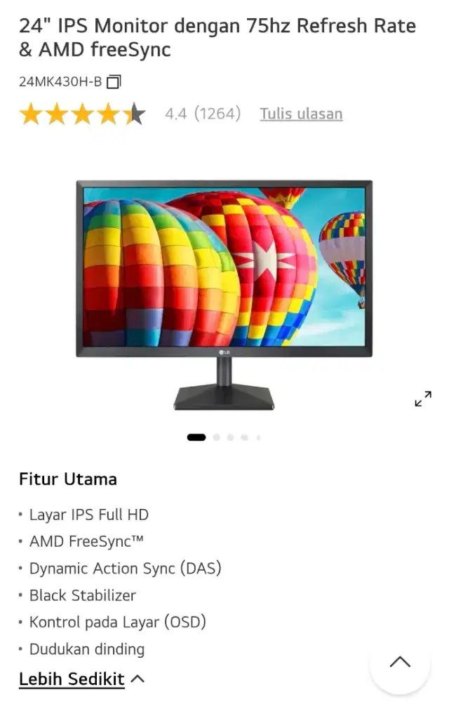 Monitor bekas / second / preloved merek LG LED Full HD 24 - 24MK430H-B