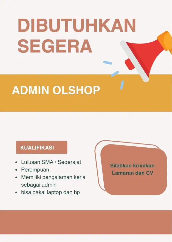 Dibutuhkan admin olshop baju wanita punya pengalaman admin