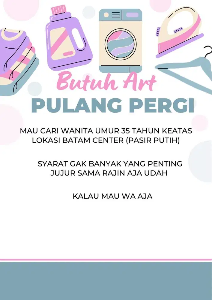 Dicari pembantu art pulang pergi