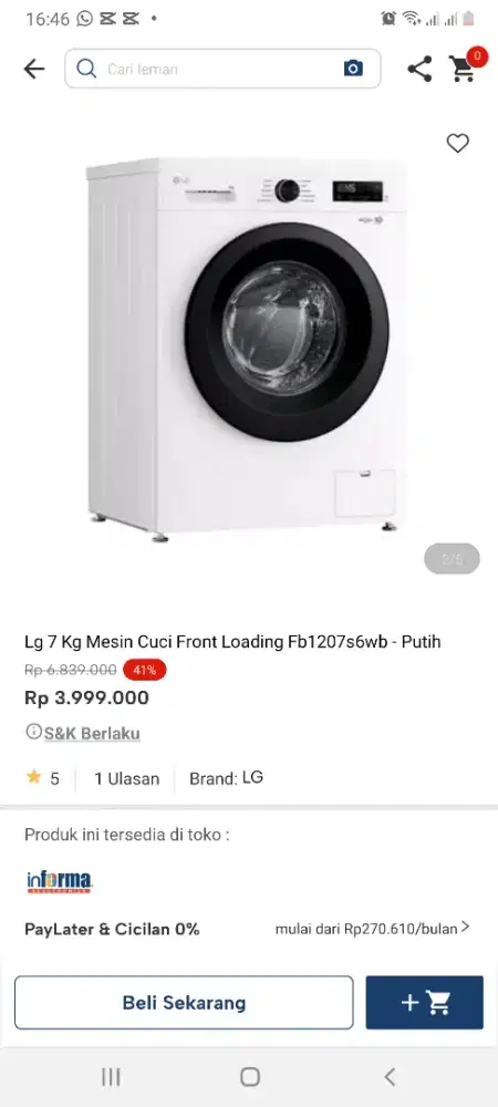 Lg mesin cuci 7kg
