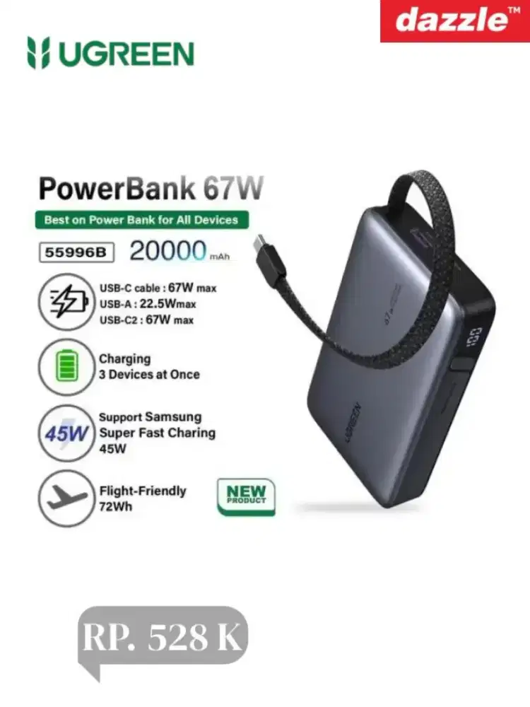Powerbank 20K mAh 67W fast charging