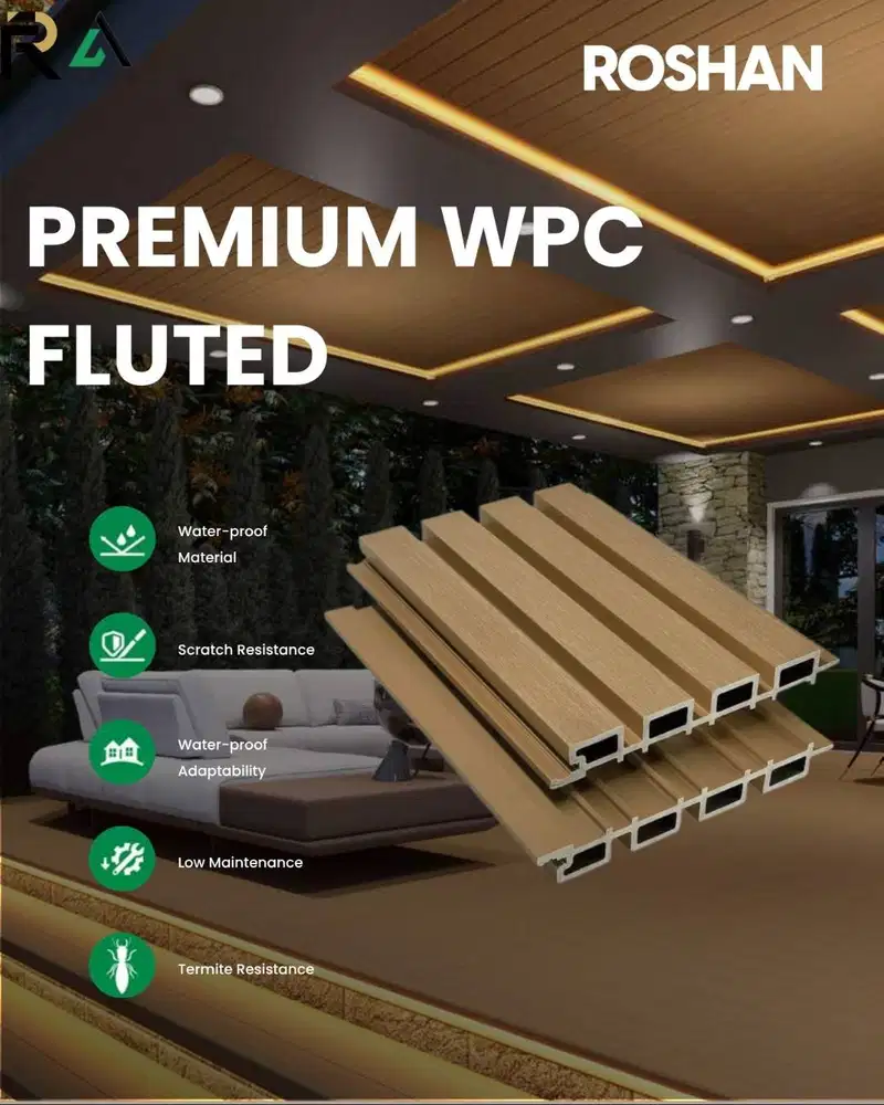 PREMIUM WPC FLUTED ROSHAN 2900x219x26mm - Panel Dinding Plafon Kayu