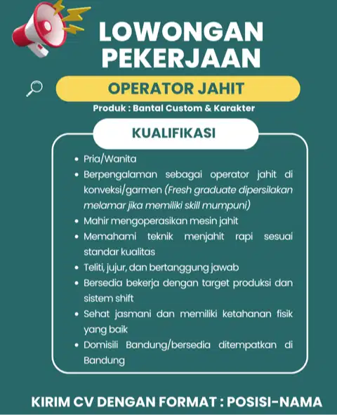 DIBUTUHKAN SEGERA OPERATOR JAHIT