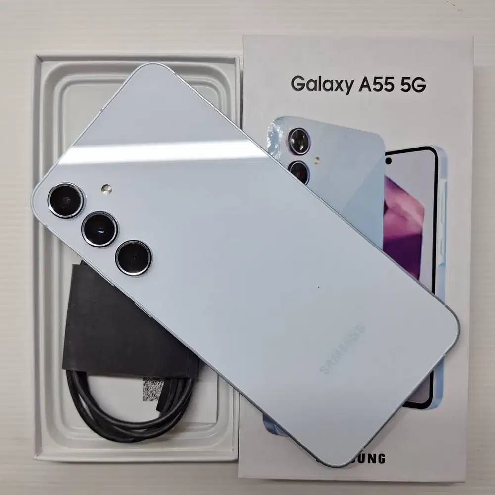 LIKE NEW SAMSUNG GALAXY A55 5G 8/256 ICE BLUE FULLSET SEIN RESMI MULUS