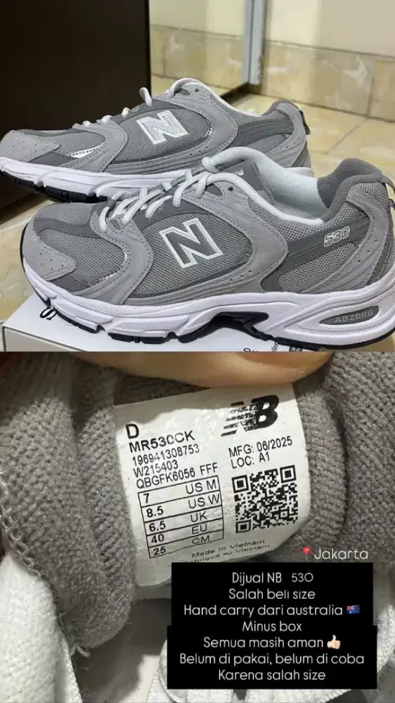 Sepatu brand new original New Balancr 530 white silver navy