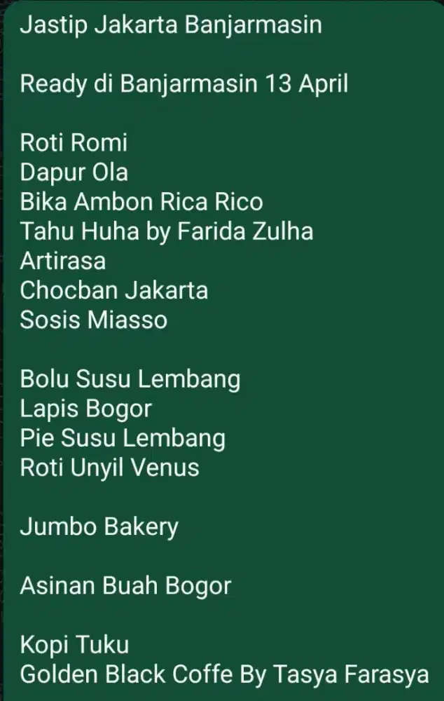 Jastip Kuliner Jakarta chat ulun lah...