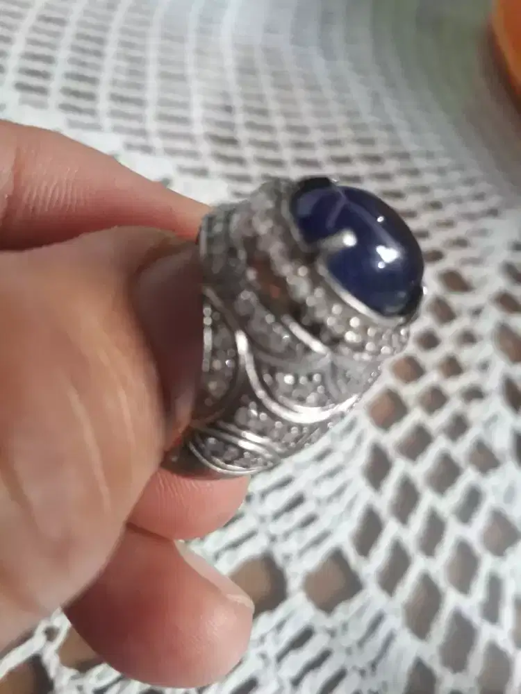 Cincin perak 925% model bali mata safir blue