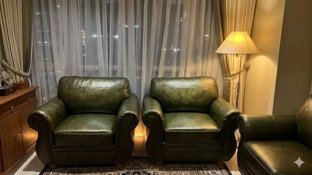 Sofa Set Classic Emerald Leather – Mewah & Elegan