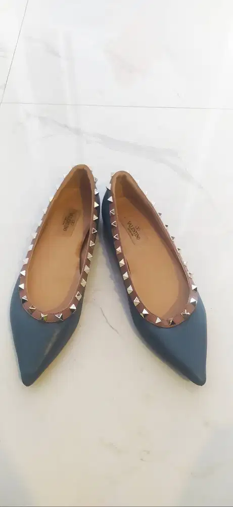 Valentino Garavani Rockstud Flats Blue Denim Original Size 39