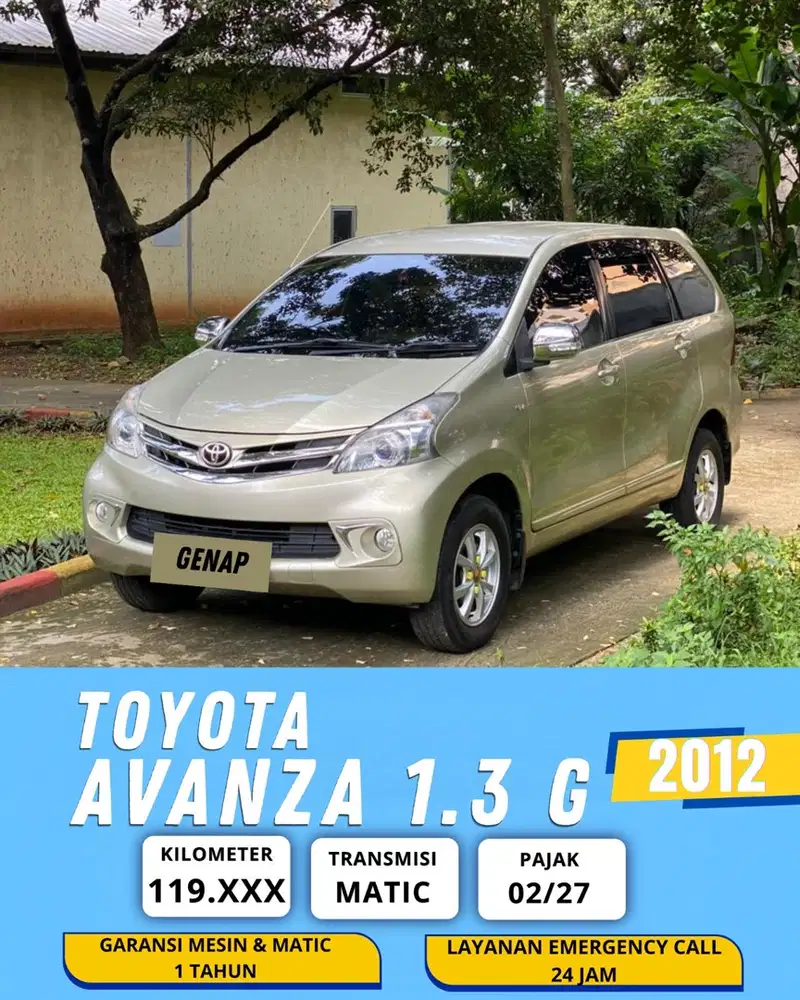 TOYOTA AVANZA 1.3 G 2012 AT MATIC / GENAP