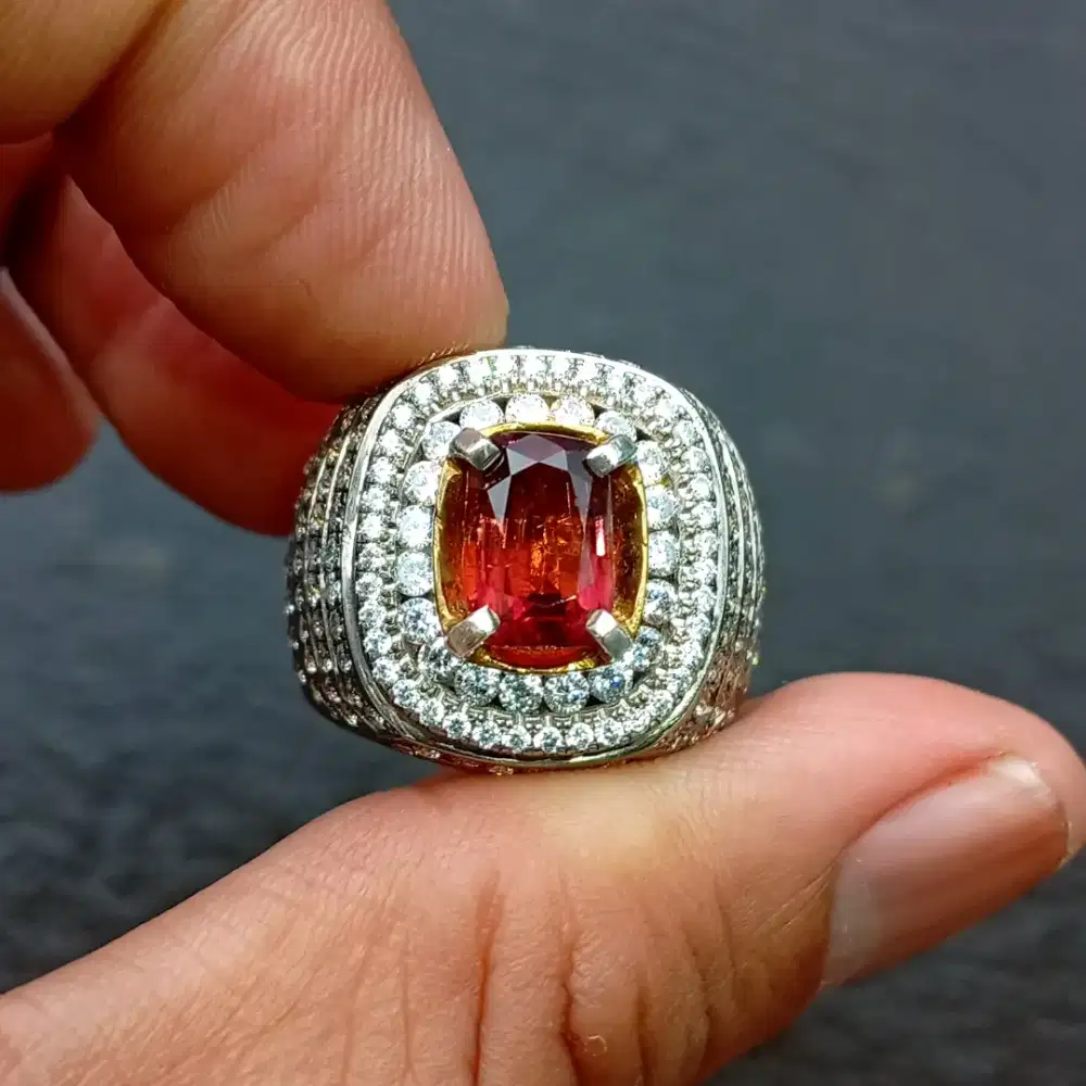 Batu Rubellite Natural Pink Tourmaline 2.8 ct ring perak Handmade