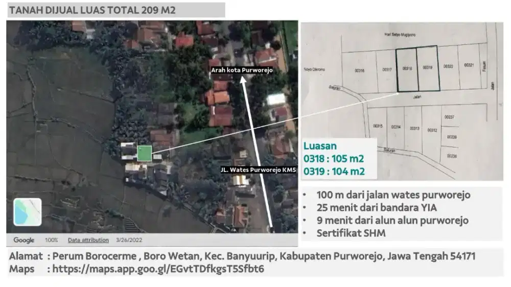 DIJUAL TANAH SHM – LOKASI SANGAT STRATEGIS DI PURWOREJO