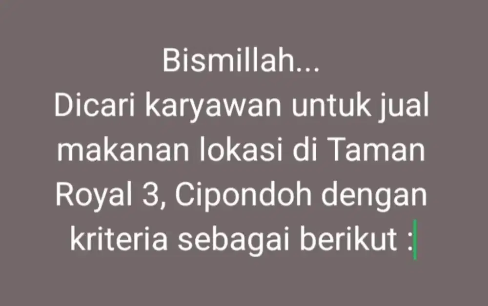 Dicari karyawan untuk berjualan makanan