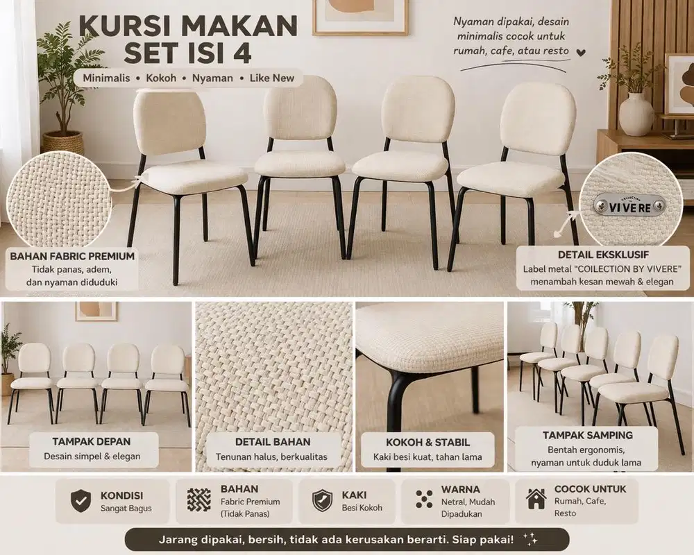 Kursi Makan Minimalis VIVERE Set 4 / Satuan Like New Murah