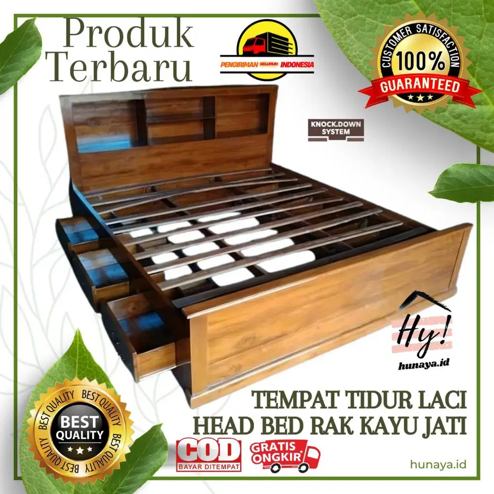 Tempat Tidur Laci Kayu Jati Bergaransi