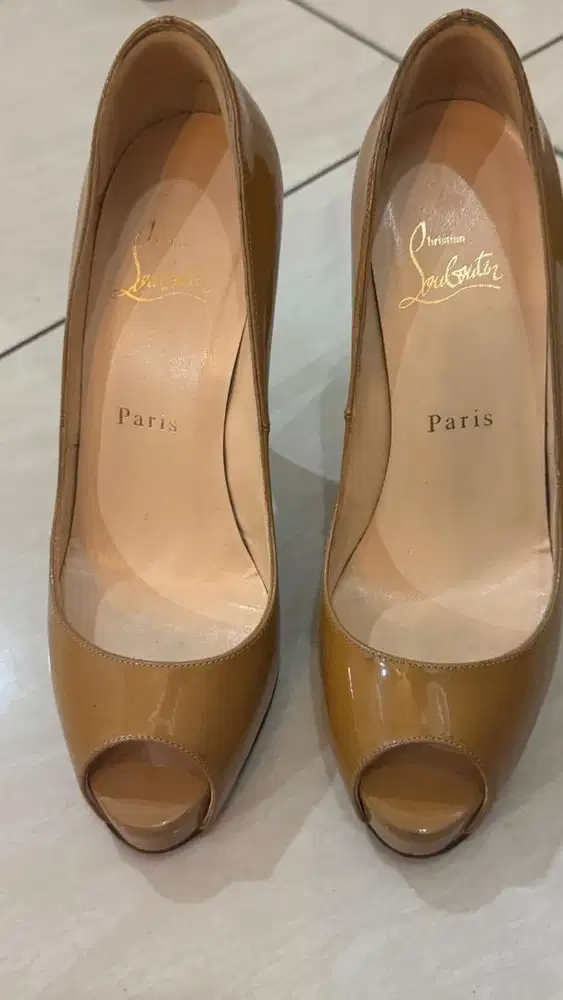 Louboutin Beige peep toe high heel