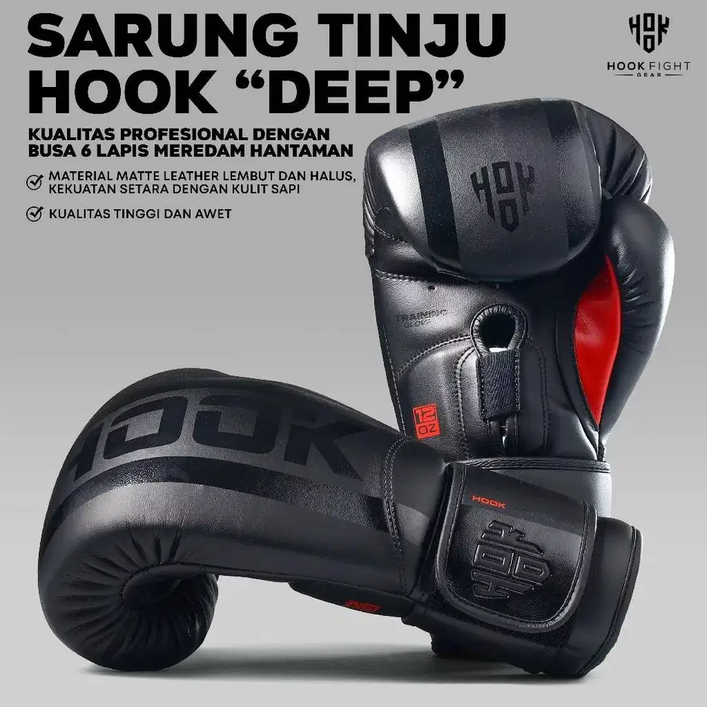Sarung Tinju Hook Fighting Gear / HTF-DEEP-BLACK 16 OZ