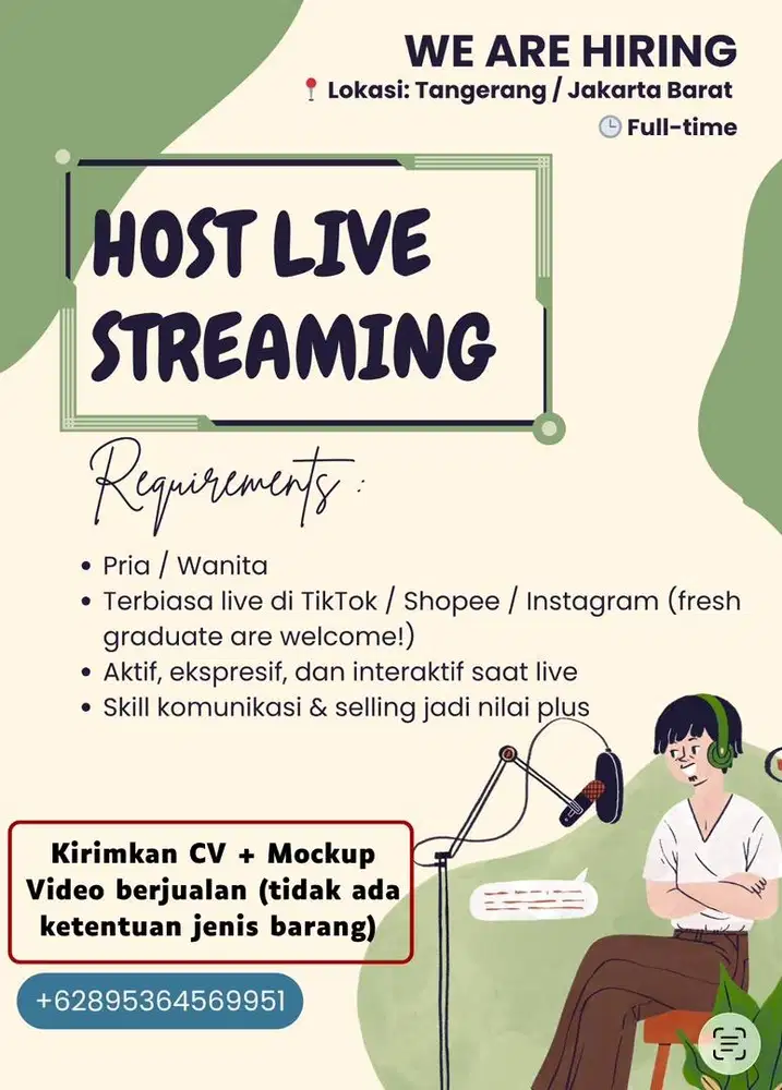 DI CARI HOST LIVE STREAMING SERIUS KERJA DAN NIAT BERPENGALAMAN