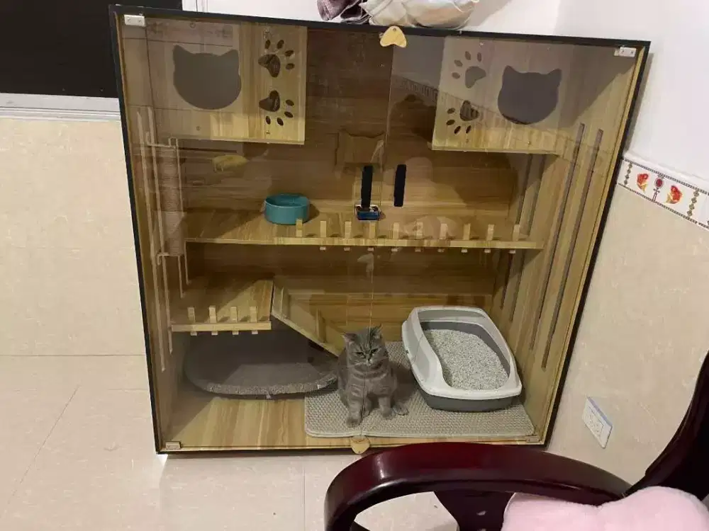 KANDANG KUCING PLAYGROUND FULL KACA